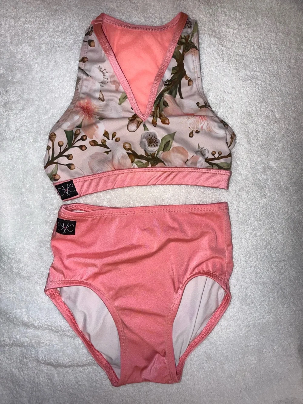 Kandi Kouture Floral & Coral Two-Piece Dance Set Size Child Large